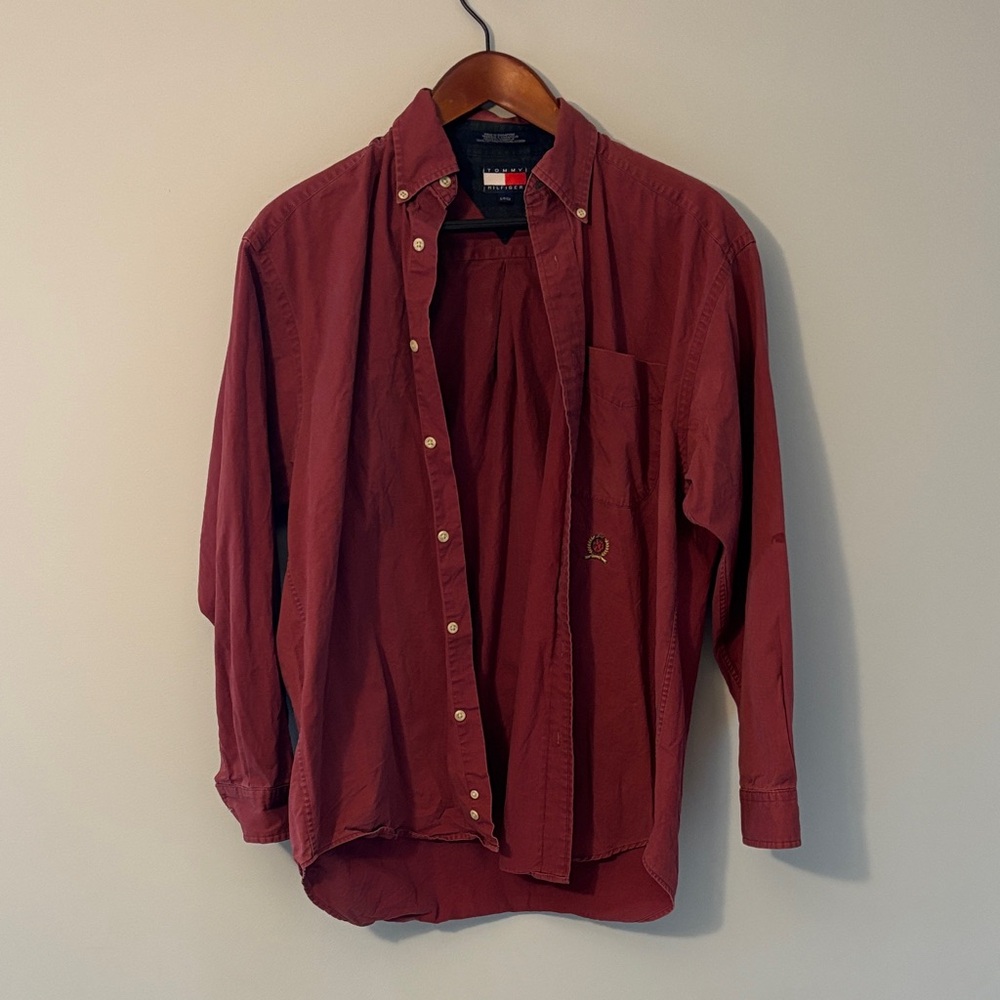 Tommy Hilfiger Burgundy Button-Down Shirt - OVERSIZED CLASSIC LOOK